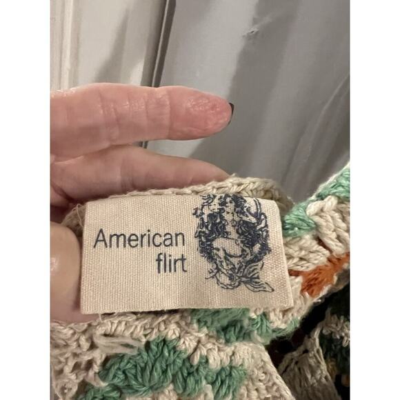 American Flirt Cotton Multicolor Handmade Crochet Granny Square Tote Bag 17x16 - Picture 6 of 8